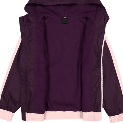 Manteau Mi-Saison - Under Armour violet foncé avec intérieur en tissu polaire, doublure claire, manches longues, vue intérieure ouverte