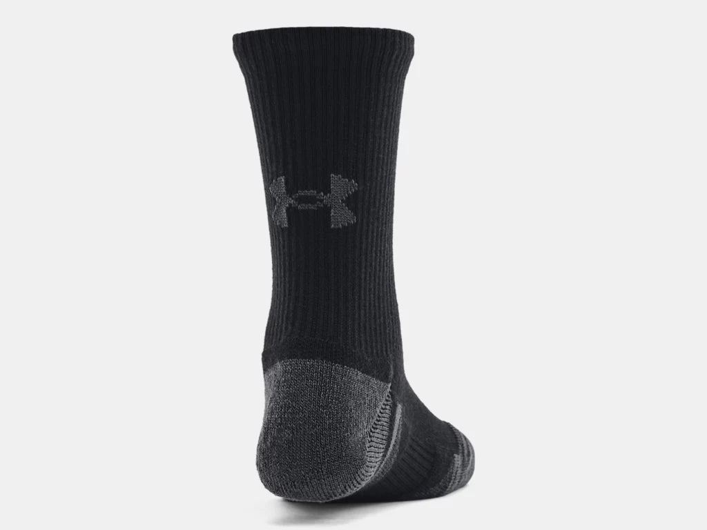 3 paires de bas - Under Armour noirs et gris en tissu technique, taille enfant, vue arrière détaillée sur mannequin.