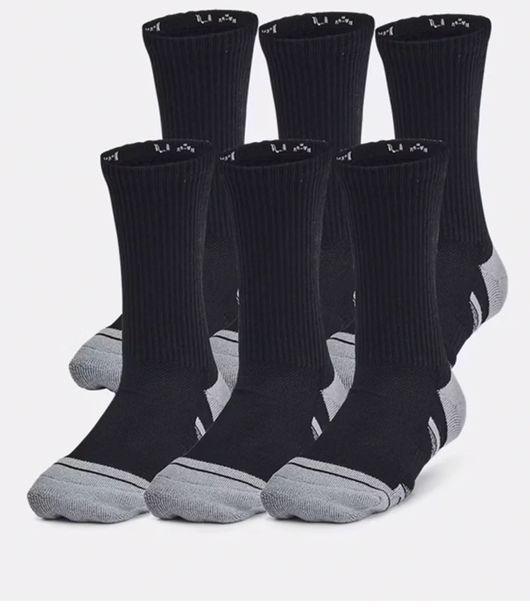 6 Paires de bas - Under Armour noirs et gris en coton avec renforts, style sport, vue de face, pour enfant garçon.