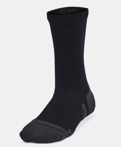 6 Paires de bas - Under Armour noirs avec renforts gris, matière respirante et coupe ajustée, vue de profil droit.