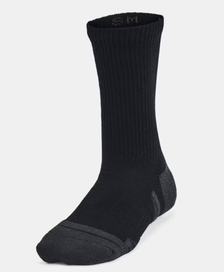 6 Paires de bas - Under Armour noirs avec renforts gris, matière respirante et coupe ajustée, vue de profil droit.