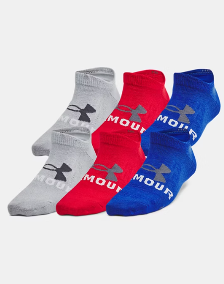 6 Paires de bas - Under Armour en tissu léger, couleurs gris, rouge et bleu, style court, vue de profil côté intérieur