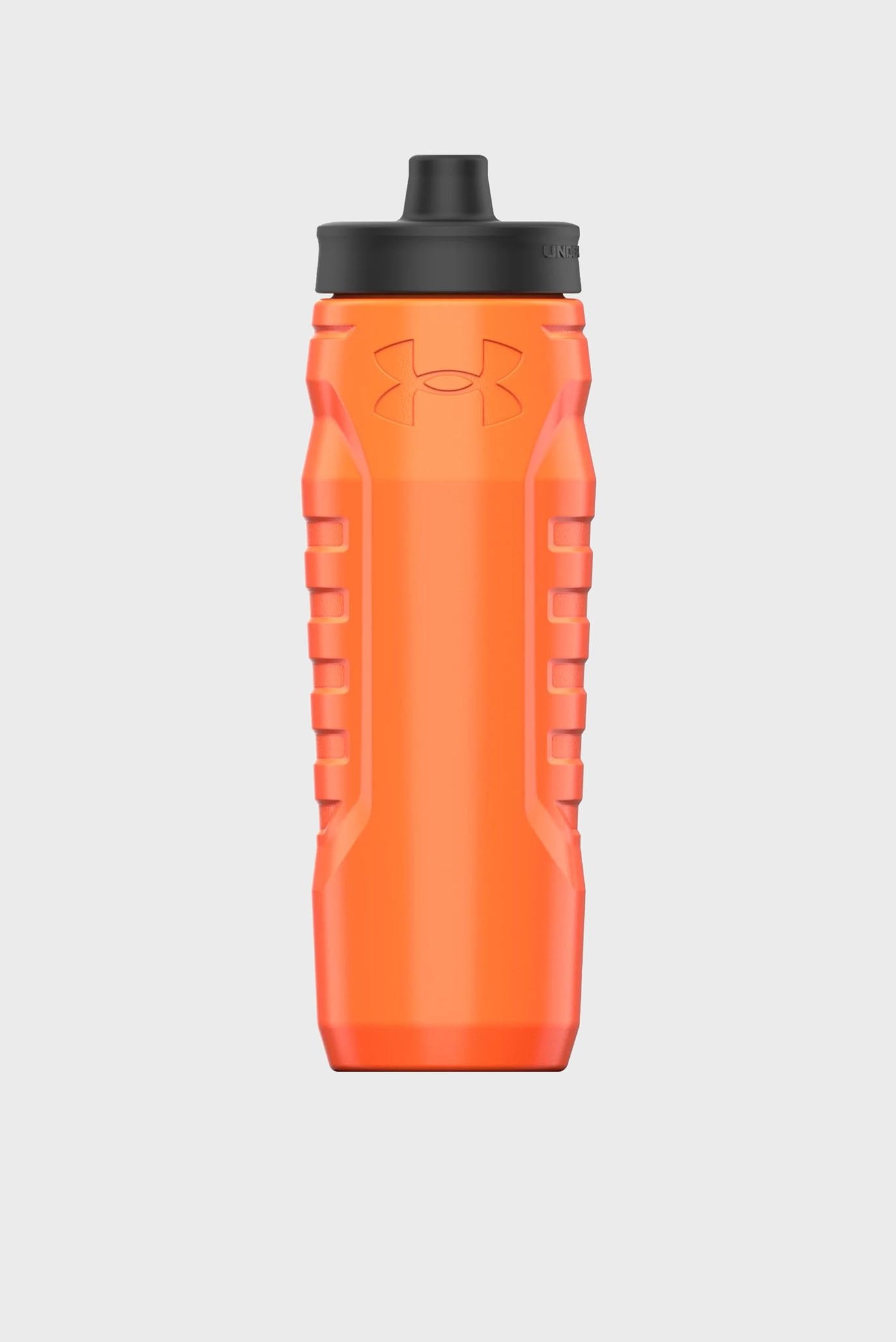 Bouteille Sideline Squeeze - Under Armour orange en plastique HDPE avec valve noire, style compressible, vue de face