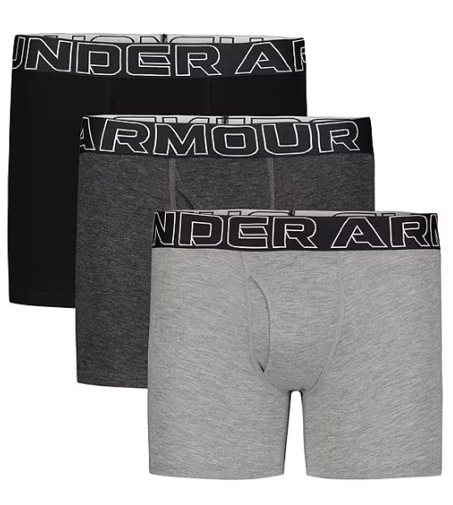 3 Paires de boxers - Under Armour noirs, gris foncé et gris clair en coton, style garçon, vue de face alignée