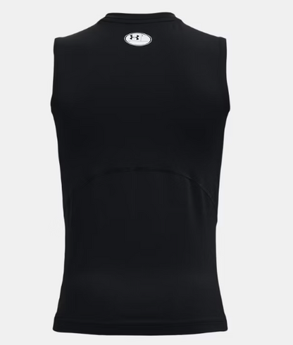 Camisole HeatGear® - Under Armour noire en tissu stretch léger sans manches pour garçon, vue de dos.