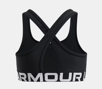 Camisole sport - Under Armour noire avec bretelles croisées et bande élastique blanche logo, pour fille, vue de dos