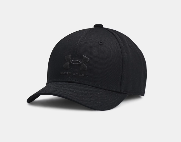 Casquette - Branded Lockup Under Armour noire en polyester et coton, 6 panneaux, visière précourbée, vue de profil droit.