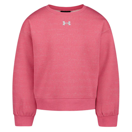 Chandail - Under Armour fille rose à manches longues en tissu technique, col rond, vue de face.