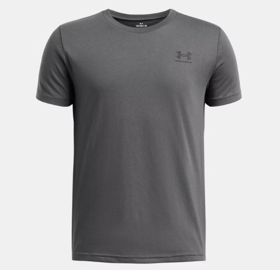 T-Shirt - Sportstyle Under Armour gris foncé en coton et polyester, style garçon, coupe droite, vue de face.
