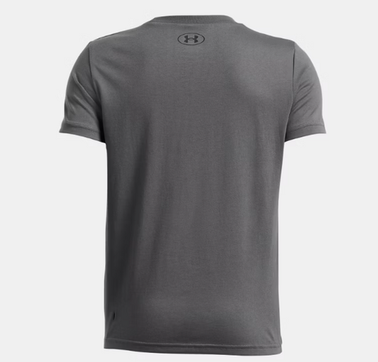 T-Shirt - Sportstyle Under Armour gris foncé en coton polyester, manches courtes, pour garçon, vue de dos.