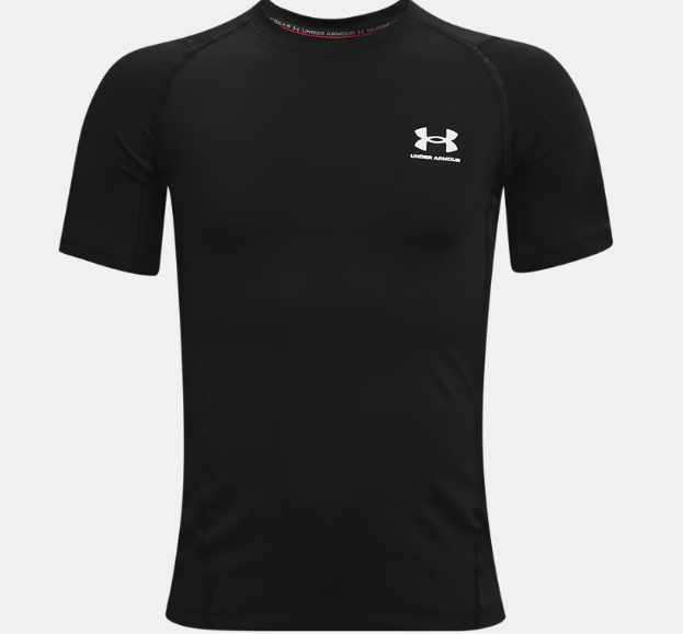 T-Shirt HeatGear® - Under Armour noir en polyester et élasthanne, manches courtes, pour garçon, vue de face
