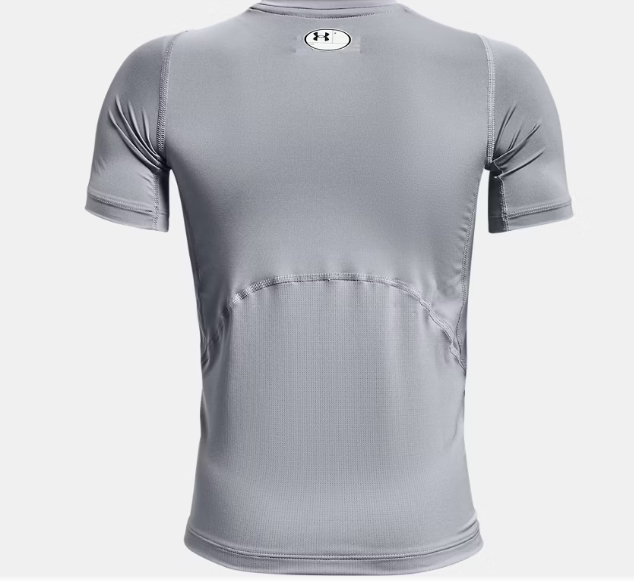 T-Shirt HeatGear® - Under Armour gris clair en tissu technique stretch, manches courtes, pour garçon, vue de dos