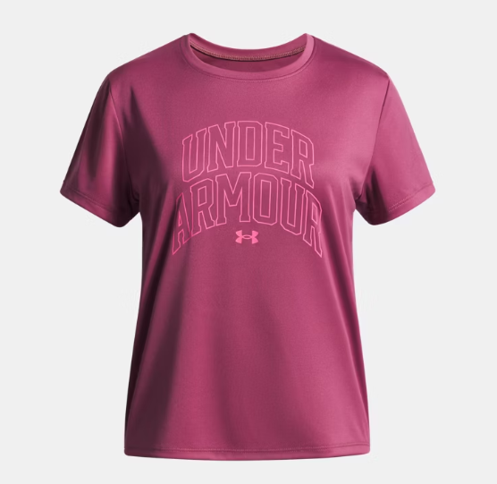 T-Shirt - Under Armour rose fuchsia en polyester, manches courtes, pour fille, vue de face.