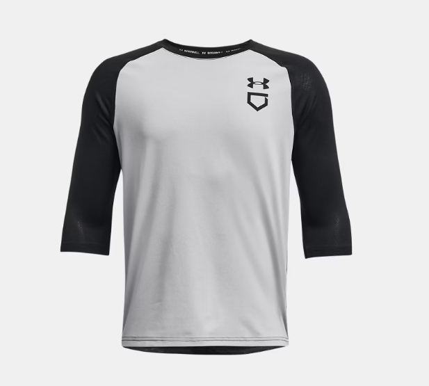 Chandail de baseball à manches ¾ UA Utility - Under Armour blanc et noir en tissu léger filet, pour garçon, vue de face