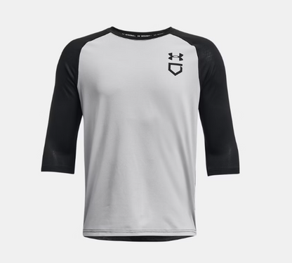 Chandail de baseball à manches ¾ UA Utility - Under Armour blanc et noir en tissu léger filet, pour garçon, vue de face