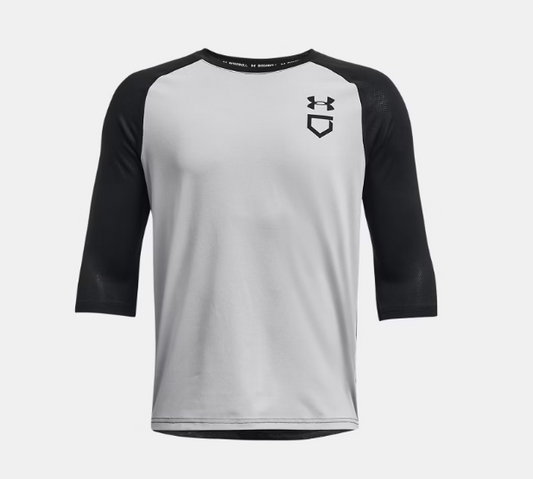 Chandail de baseball à manches ¾ UA Utility - Under Armour blanc et noir en tissu léger filet, pour garçon, vue de face