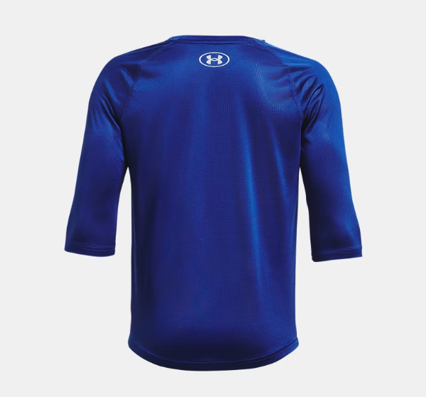 Chandail de baseball à manches ¾ UA Utility - Under Armour bleu roi en tissu fileté respirant, pour garçon, vue de dos