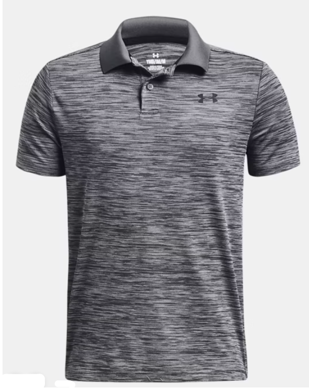 Polo UA Performance - Under Armour gris chiné à manches courtes pour garçon, col polo, vue de face sur fond blanc.
