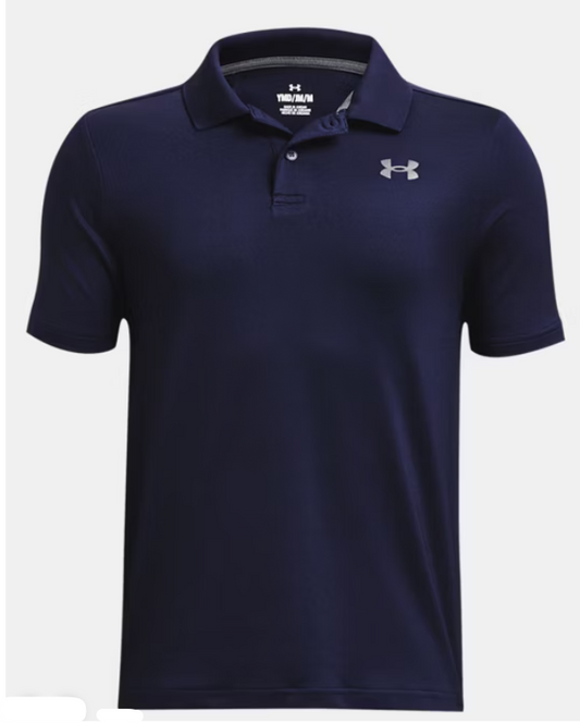 Polo UA Performance - Under Armour bleu marine en tissu extensible, col polo, pour garçon, vue de face