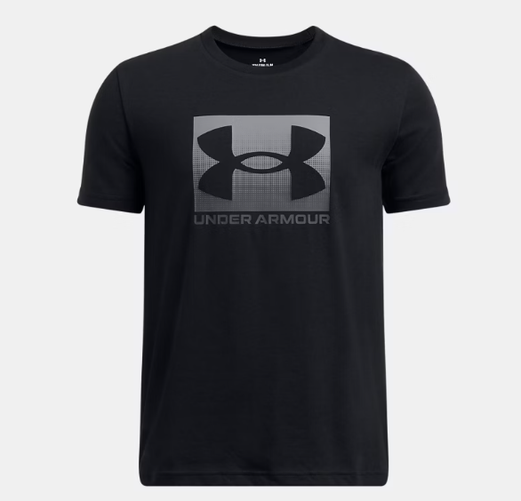 T-Shirt UA Boxed Sports - Under Armour noir avec logo gris carré devant, coton mélangé, style garçon, vue de face
