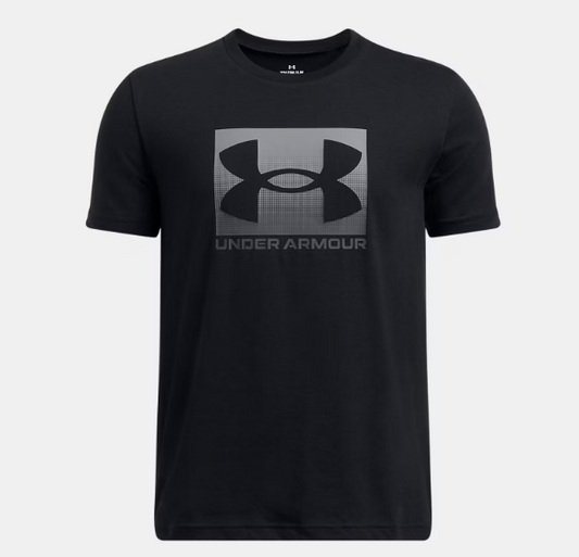 T-Shirt UA Boxed Sports - Under Armour noir avec logo gris carré devant, coton mélangé, style garçon, vue de face