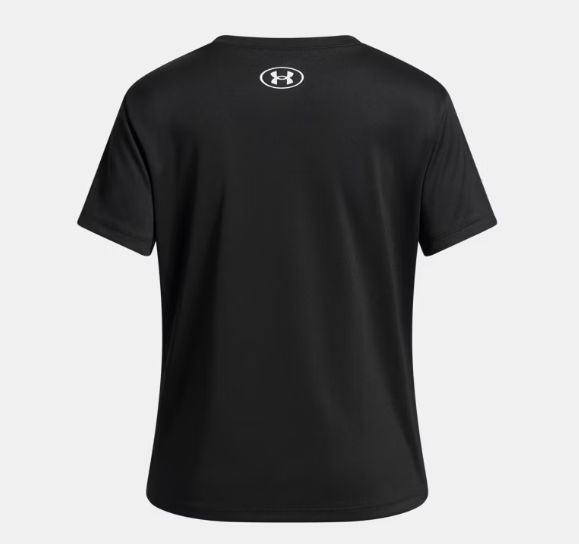 T-Shirt UA Tech™ - Under Armour noir en polyester, pour fille, vue de dos avec logo blanc au col