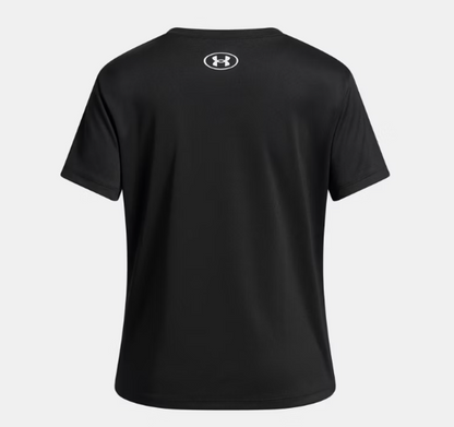 T-Shirt UA Tech™ - Under Armour noir en polyester, pour fille, vue de dos avec logo blanc au col