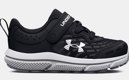 Espadrilles - UA Assert 10 AC Under Armour noires avec empeigne mesh et scratch blanc, semelle blanche, garçon, vue de profil droit.