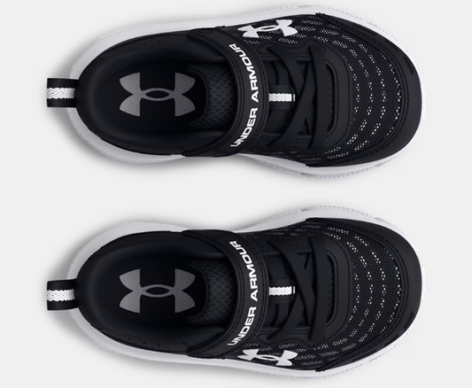 Espadrilles - UA Assert 10 AC Under Armour noires et blanches, mesh respirant, scratch, pour garçon, vue de dessus