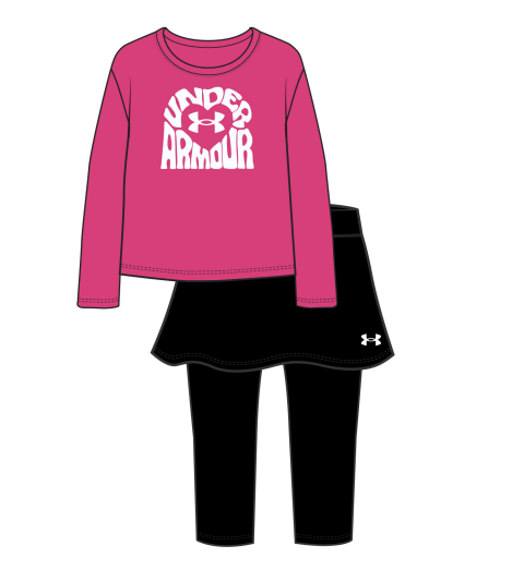 Ensemble - Under Armour rose à manches longues avec jupe et leggings noirs, pour fille, vue de face.