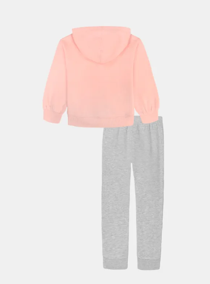 Ensemble - Under Armour pour fille avec sweat à capuche rose et pantalon gris clair en molleton, vue de dos.