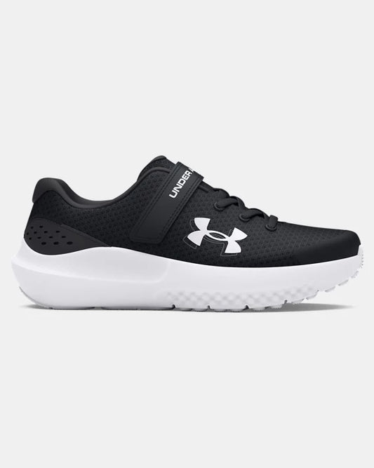 Espadrilles UA BPS Surge 4 - Under Armour noires et blanches en mesh respirant, sangle autoagrippante, vue de profil droit garçon