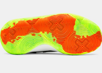 Espadrilles UA Jet'25 - Under Armour semelle extérieure en caoutchouc jaune fluo et orange, vue de dessous.