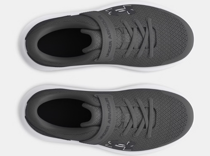 Espadrilles - UA Surge 4 AC Under Armour grises en mesh léger avec semelle blanche, scratch et lacets, pour garçon, vue dessus