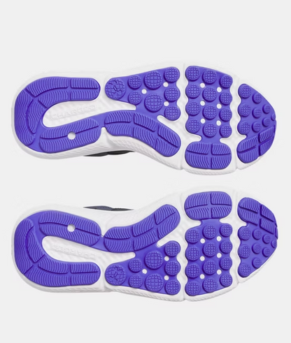 Espadrilles - Assert 10 Under Armour semelle blanche et violette avec motifs d'adhérence, vue de dessous, fille.