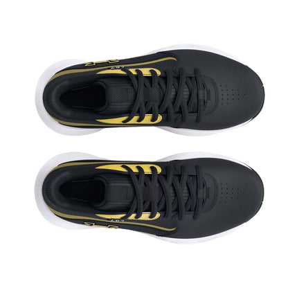 Espadrilles Lockdown 7 - Under Armour noires et jaunes avec semelle blanche, matière synthétique, vue dessus, pour enfant garçon.