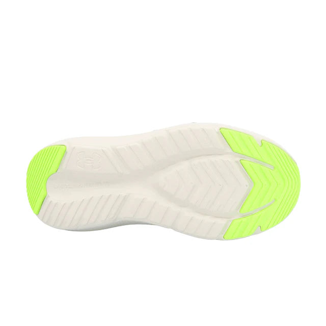Espadrilles UA BGS Pursuit 4 - Under Armour semelle blanche avec détails vert fluo, vue de dessous enfant garçon.
