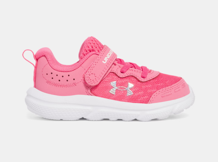Espadrilles UA Assert 10 AC - Under Armour rose en maille légère et synthétique, fermeture scratch, pour fille, vue de profil droit