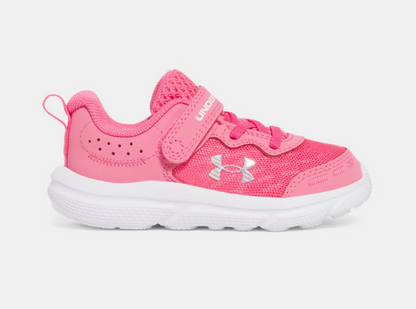 Espadrilles UA Assert 10 AC - Under Armour rose en maille légère et synthétique, fermeture scratch, pour fille, vue de profil droit