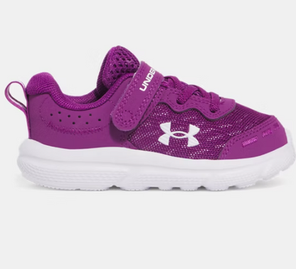 Espadrilles - UA Assert 10 Under Armour violettes et blanches en mesh respirant, sangle autoagrippante, pour fille, vue de profil droit