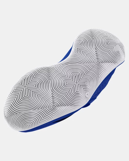 Espadrilles - Jet ‘23 vue de dessous semelle blanche à motifs géométriques, bleu, pour enfant, détail adhérence caoutchouc