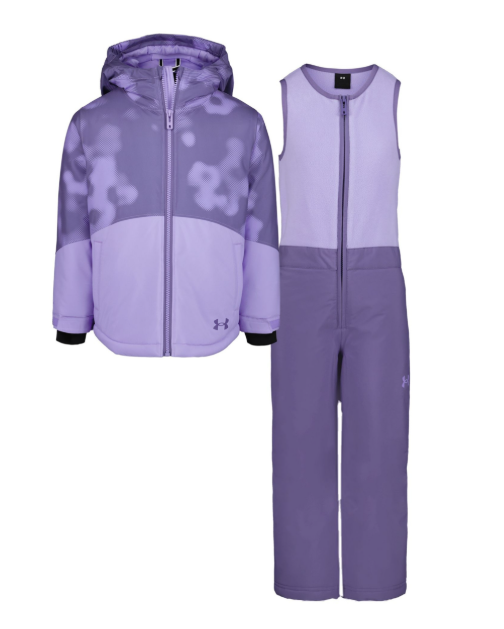 Habit de neige - Under Armour violette et lilas avec veste capuche et salopette, pour fille, vue de face.