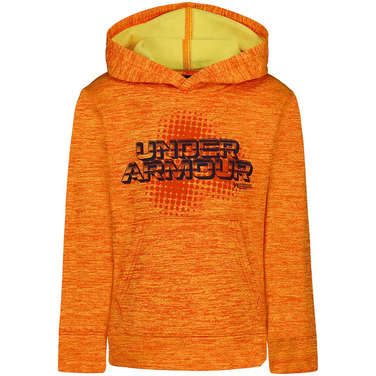 Hoodie - Under Armour orange et jaune, capuche doublée, poche kangourou, pour garçon, vue de face.