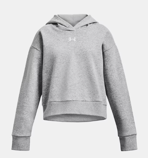 Hoodie UA Rival - Under Armour gris clair en molleton pour fille avec capuche et poche kangourou vue de face