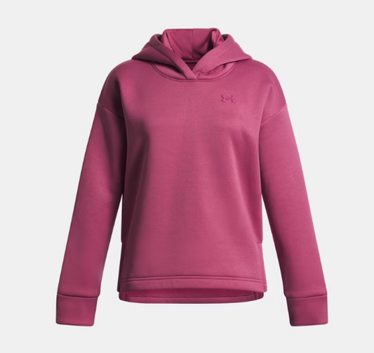 Hoodie Armour Fleece® - Under Armour rose foncé en polaire légère pour fille, vue de face avec capuche intégrée