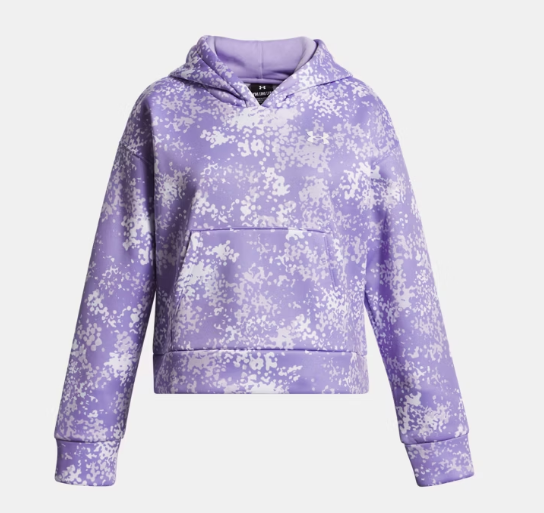 Hoodie Armour Fleece® Print - Under Armour violet clair avec motifs blancs, capuche, en polyester, pour fille, vue de face