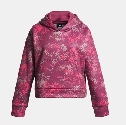 Hoodie Armour Fleece® Print - Under Armour rose fuchsia et gris à capuche en polyester pour fille, vue de face