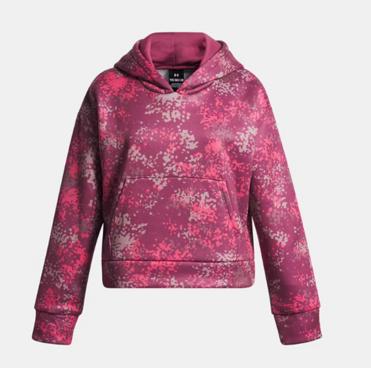 Hoodie Armour Fleece® Print - Under Armour rose fuchsia et gris à capuche en polyester pour fille, vue de face