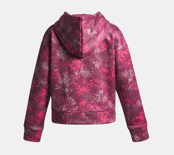Hoodie Armour Fleece® Print - Under Armour rose et bordeaux à motifs, polyester, pour fille, vue de dos avec capuche