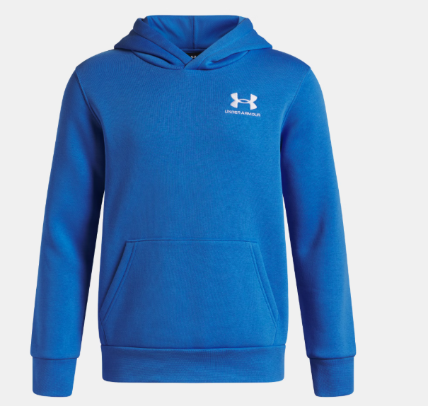 Hoodie UA Icon Fleece - Under Armour bleu électrique en coton polyester, style garçon, vue de face avec capuche et poche kangourou